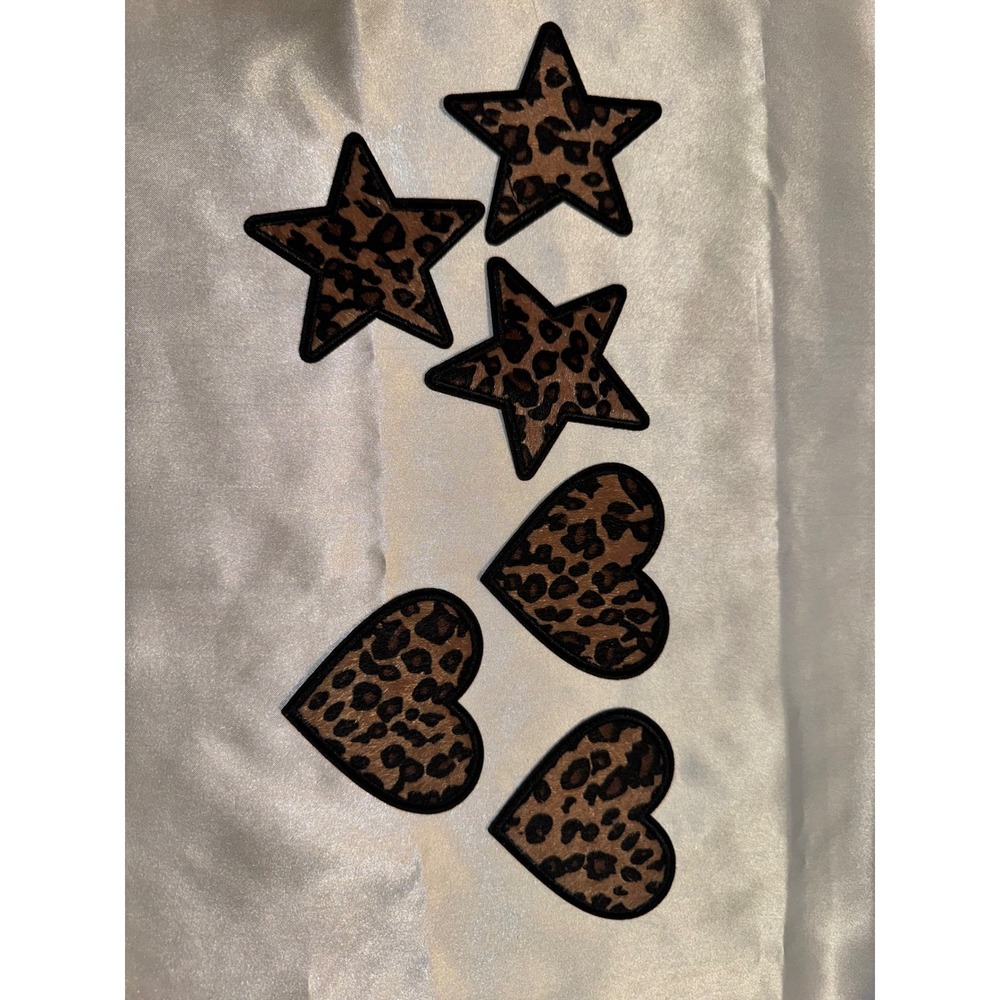 Leopard Print Star and Heart Iron On Patches Cheetah Animal Print DIY Set of 6